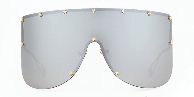 Women Over-sized  Mirror Coating Visor Mask Sunglasses